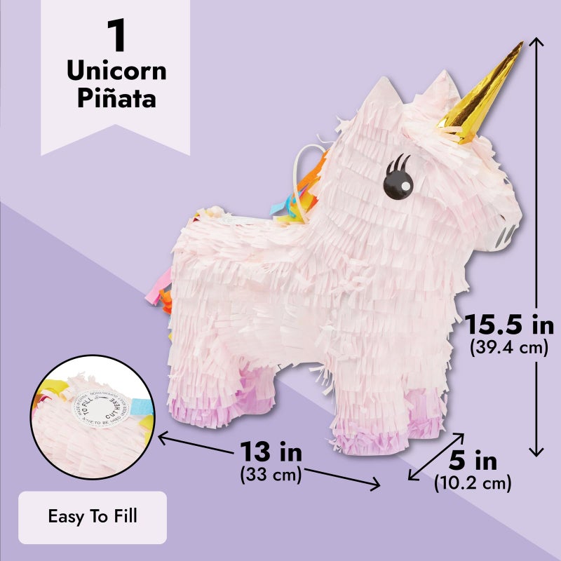 Blue Panda Unicorn Pinata for Girl - Small Pink 13 x 15.5 x 5 in - Princess Birthday Party Pinata & Rainbow Mane Theme - Easy-Fill Design - Image 3